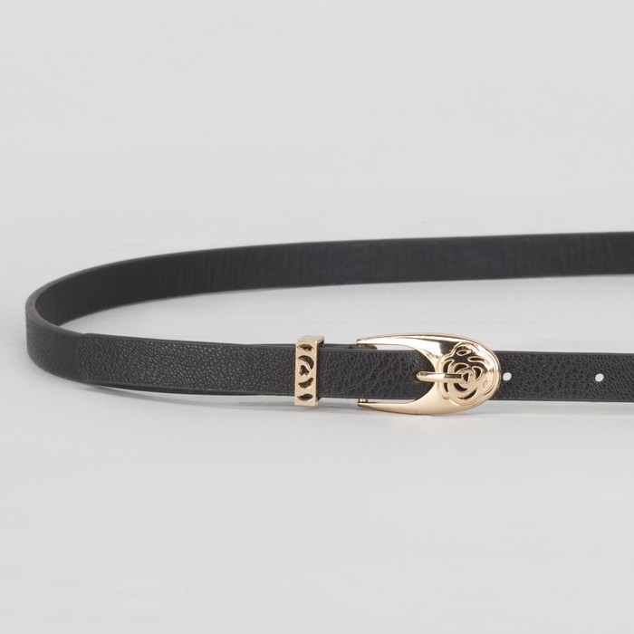 Ремень женский, гладкий, пряжка хомут золото, ширина - 1,3 см, цвет чёрный