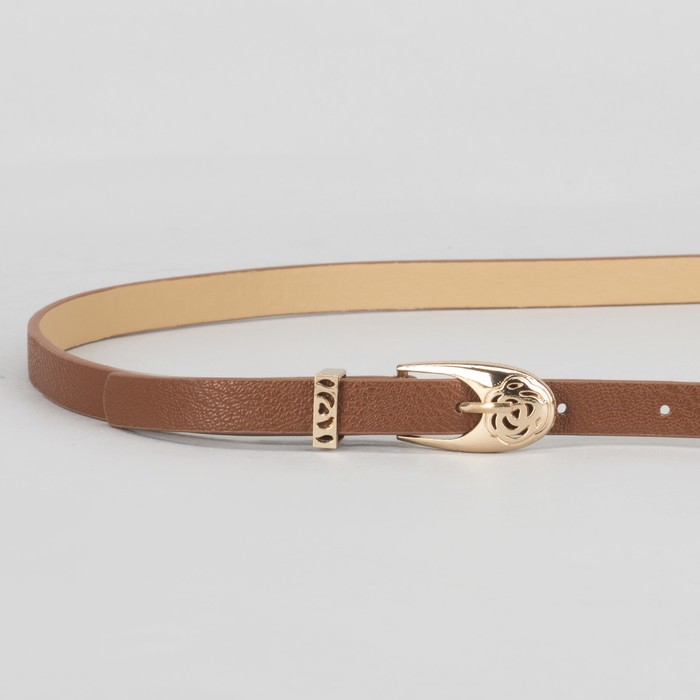 Ремень женский, гладкий, пряжка хомут золото, ширина - 1,3 см, цвет коричневый