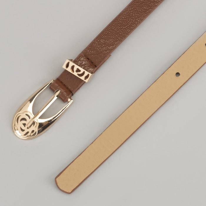 Ремень женский, гладкий, пряжка хомут золото, ширина - 1,3 см, цвет коричневый