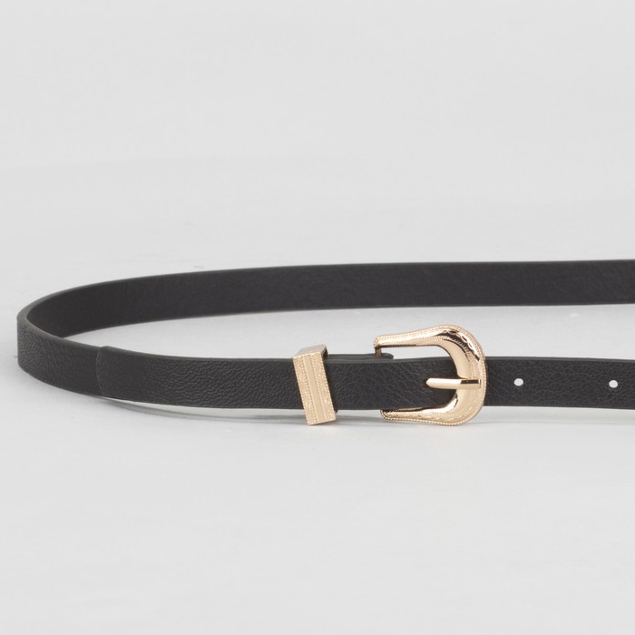 Ремень женский, гладкий, пряжка хомут золото, ширина - 1,3 см, цвет чёрный