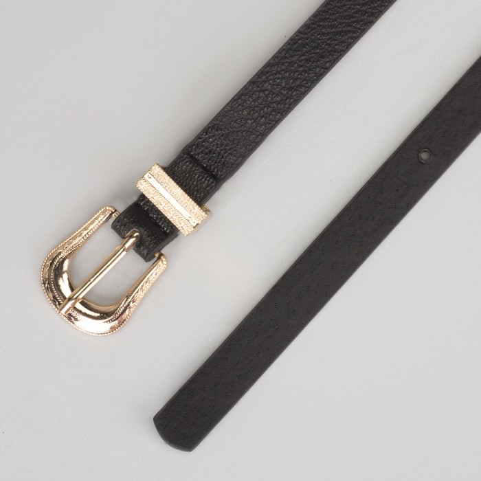 Ремень женский, гладкий, пряжка хомут золото, ширина - 1,3 см, цвет чёрный
