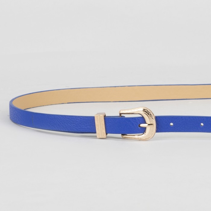 Ремень женский, гладкий, пряжка хомут золото, ширина - 1,3 см, цвет синий