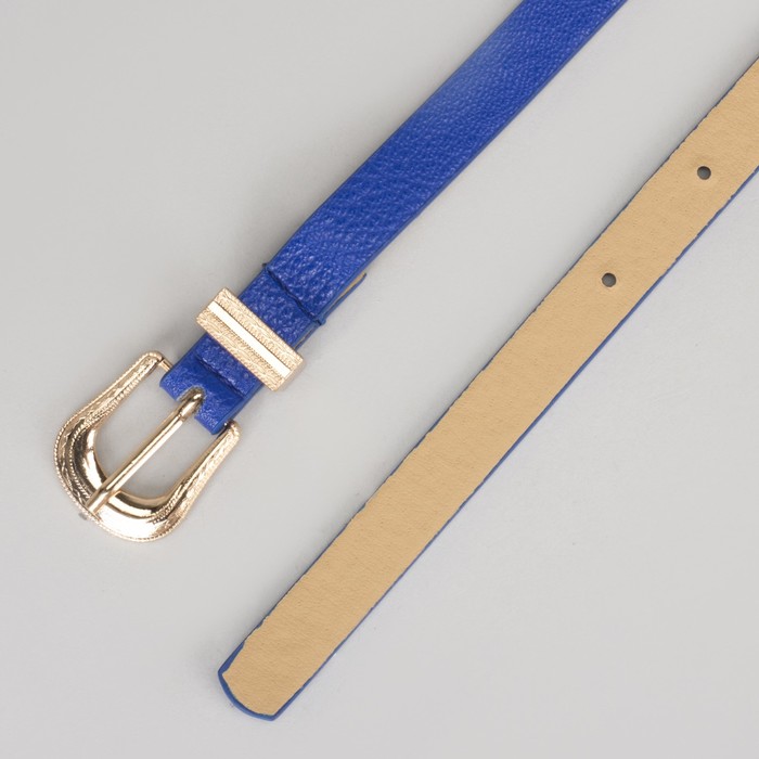 Ремень женский, гладкий, пряжка хомут золото, ширина - 1,3 см, цвет синий