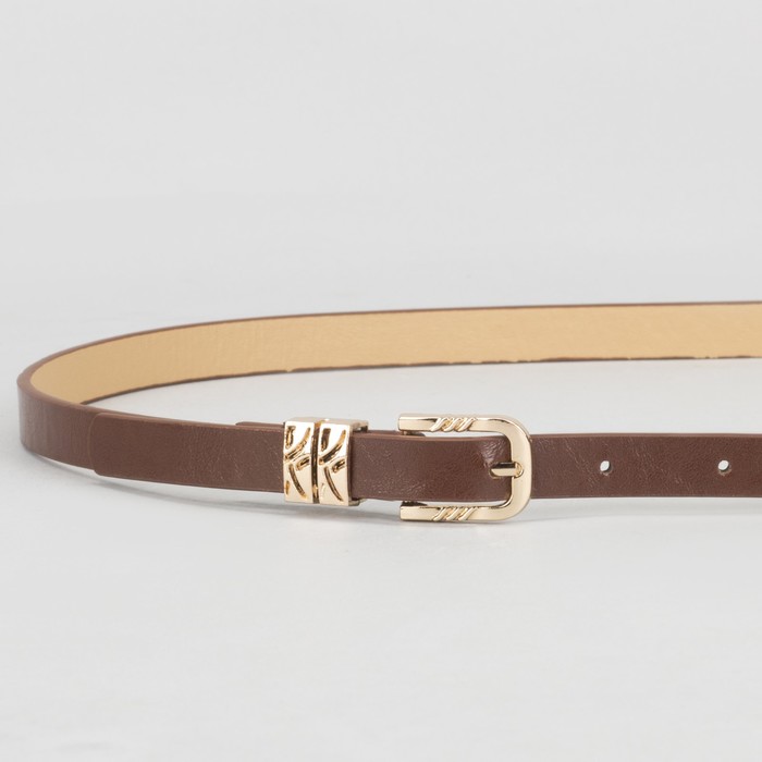 Ремень женский, гладкий, пряжка хомут золото, ширина - 1,3 см, цвет кофе
