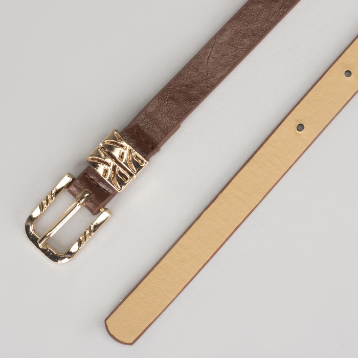 Ремень женский, гладкий, пряжка хомут золото, ширина - 1,3 см, цвет кофе