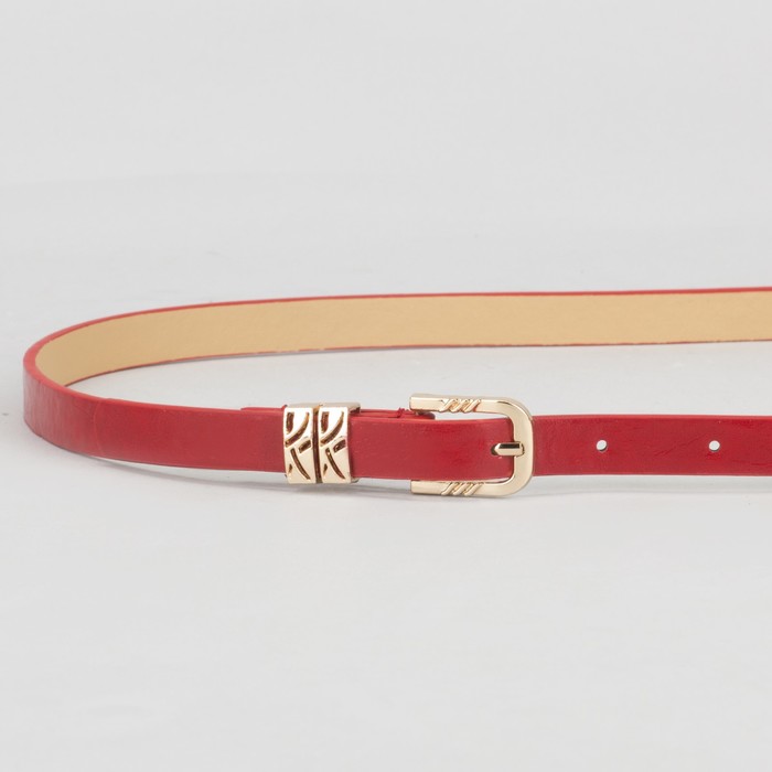 Ремень женский, гладкий, пряжка хомут золото, ширина - 1,3 см, цвет красный