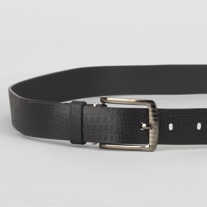 Ремень мужской, под рептилию, пряжка металл, ширина - 3 см, цвет чёрный