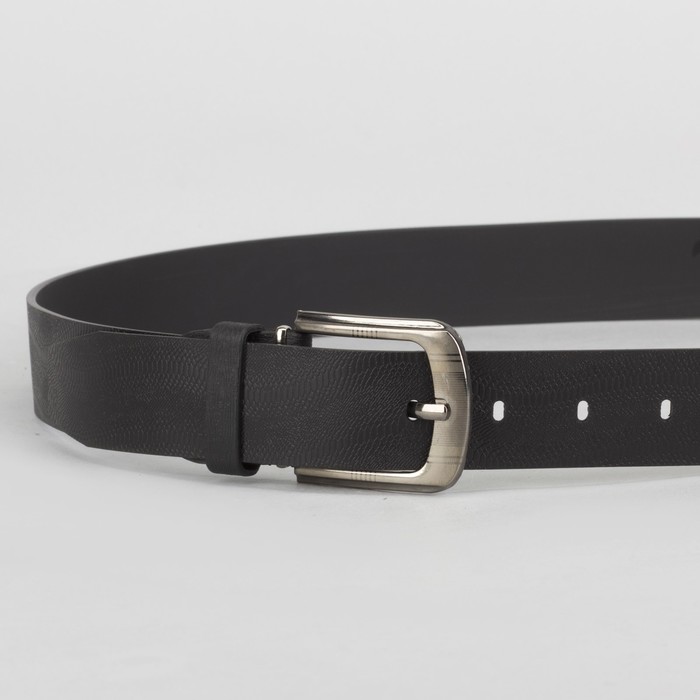 Ремень мужской, под рептилию, пряжка металл, ширина - 3,5 см, цвет чёрный