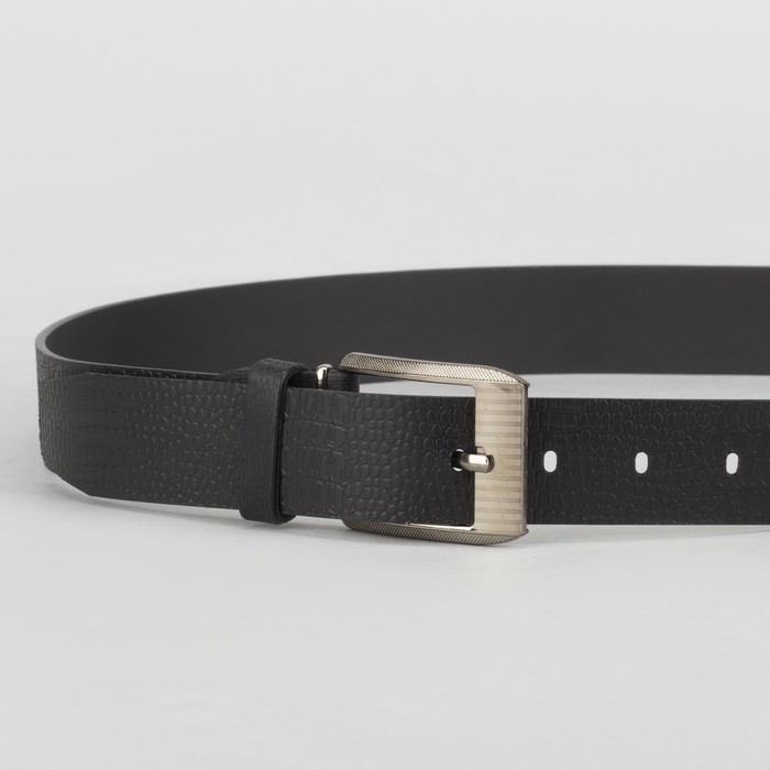 Ремень мужской, под рептилию, пряжка металл, ширина - 3,5 см, цвет чёрный