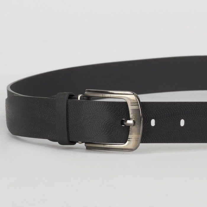 Ремень мужской, под рептилию, пряжка металл, ширина - 3,5 см, цвет чёрный