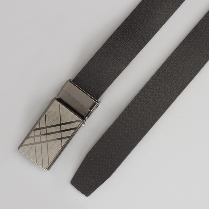 Ремень мужской, пряжка зажим металл, ширина - 2,2 см, цвет чёрный