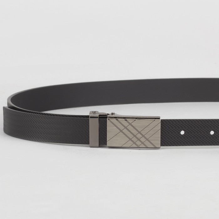 Ремень мужской, пряжка зажим металл, ширина - 2,2 см, цвет чёрный