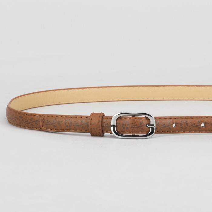 Ремень женский, 2 строчки, пряжка металл, ширина - 1,5 см, цвет рыжий