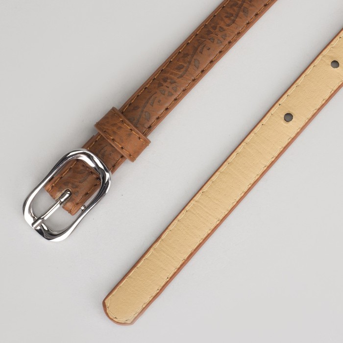 Ремень женский, 2 строчки, пряжка металл, ширина - 1,5 см, цвет рыжий