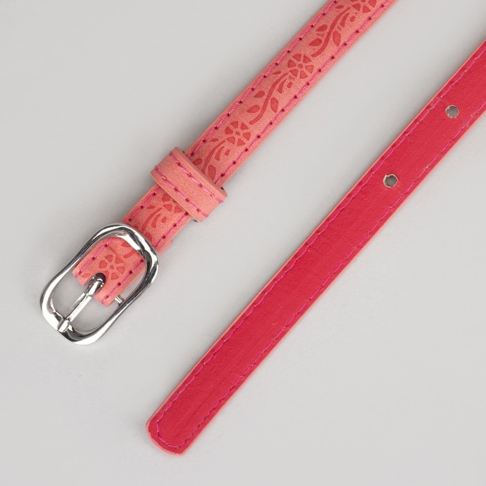 Ремень женский, 2 строчки, пряжка металл, ширина - 1,5 см, цвет красный