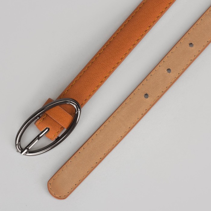 Ремень женский, 2 строчки, пряжка тёмный металл, ширина - 2 см, цвет рыжий