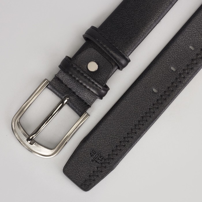 Ремень мужской, пряжка матовый металл, ширина - 3,5 см, цвет чёрный