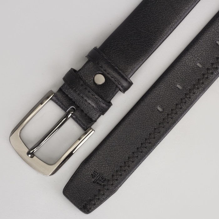 Ремень мужской, винт, пряжка матовый металл, ширина - 3,5 см, цвет чёрный