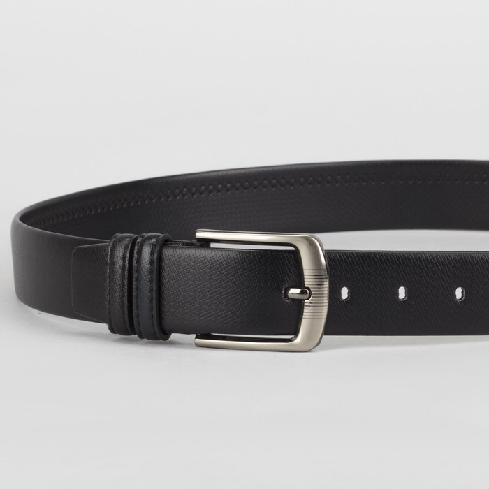 Ремень мужской, пряжка матовый металл, ширина - 3,5 см, цвет чёрный