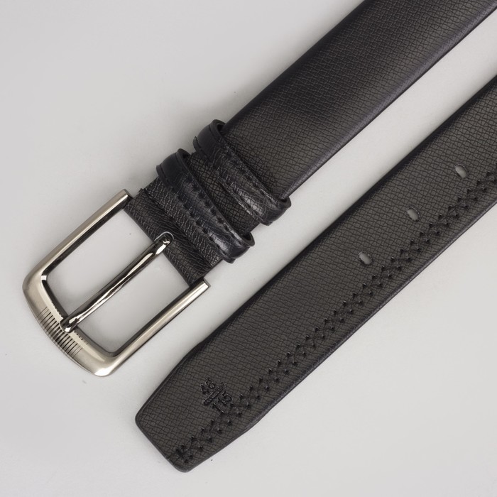 Ремень мужской, пряжка матовый металл, ширина - 3,5 см, цвет чёрный