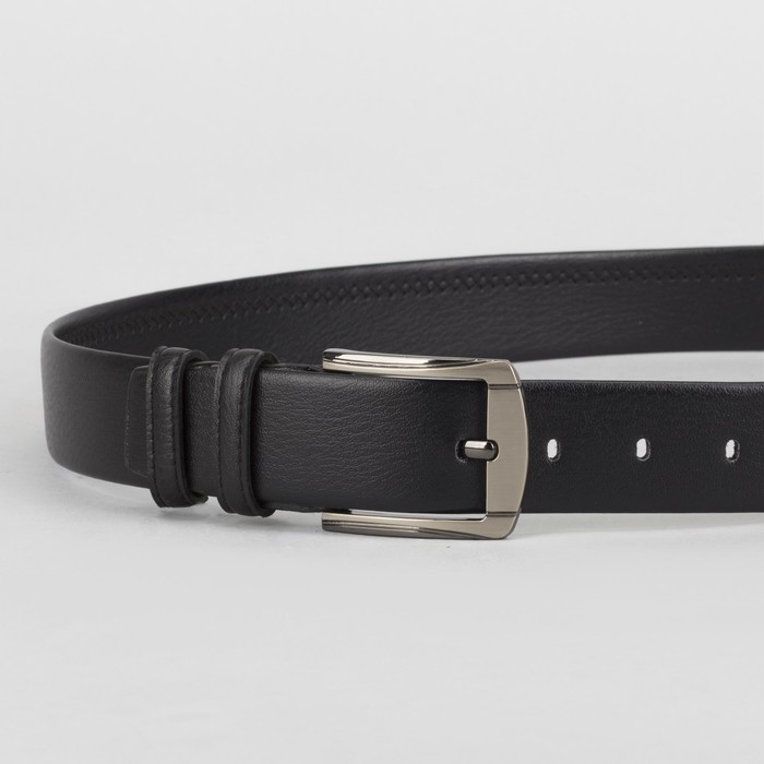 Ремень мужской, винт, гладкий, пряжка матовый металл, ширина - 3,5 см, цвет чёрный