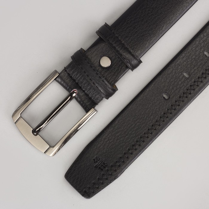 Ремень мужской, винт, гладкий, пряжка матовый металл, ширина - 3,5 см, цвет чёрный