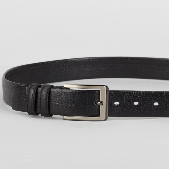 Ремень мужской, пряжка матовый металл, ширина - 3 см, цвет чёрный