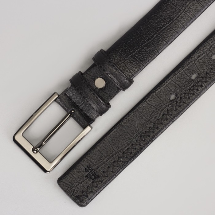 Ремень мужской, пряжка матовый металл, ширина - 3 см, цвет чёрный