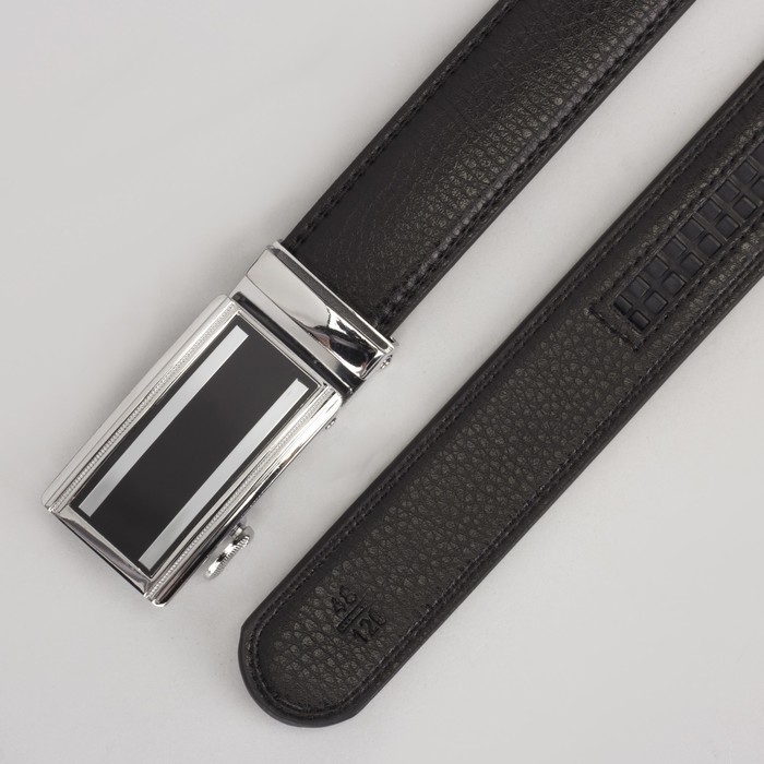 Ремень мужской, 2 строчки, пряжка автомат металл, ширина - 3 см, цвет чёрный