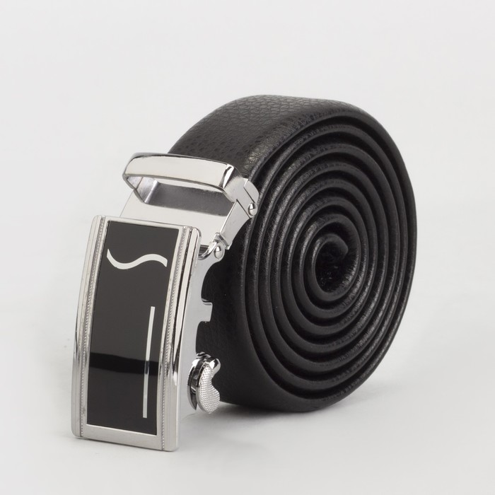Ремень мужской, гладкий, пряжка автомат металл, ширина - 3 см, цвет чёрный
