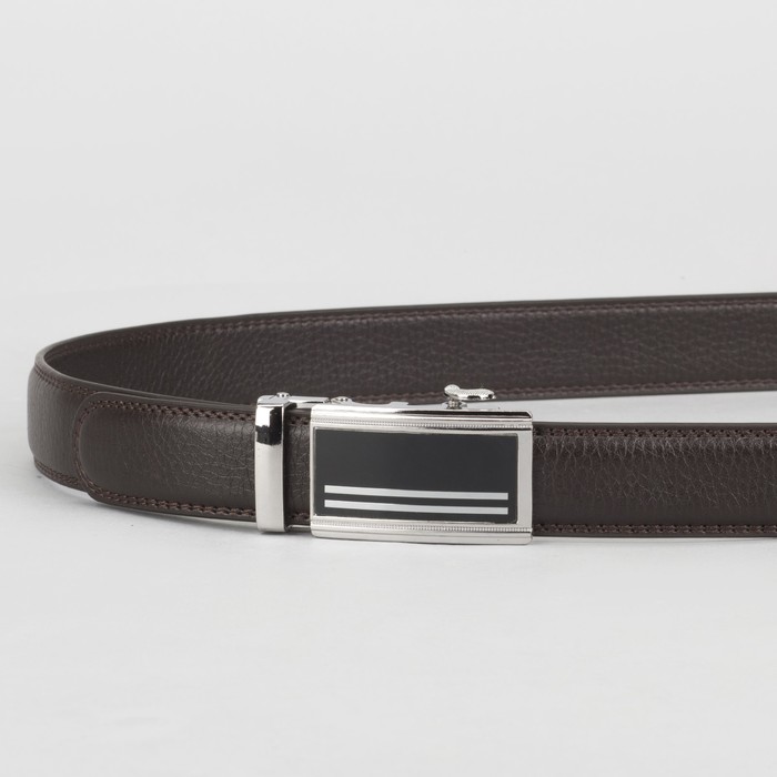 Ремень мужской, 2 строчки, пряжка автомат металл, ширина - 3 см, цвет коричневый