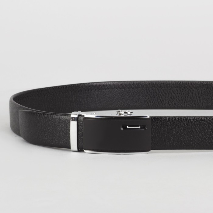 Ремень мужской, гладкий, пряжка зажим металл, ширина - 3,5 см, цвет чёрный