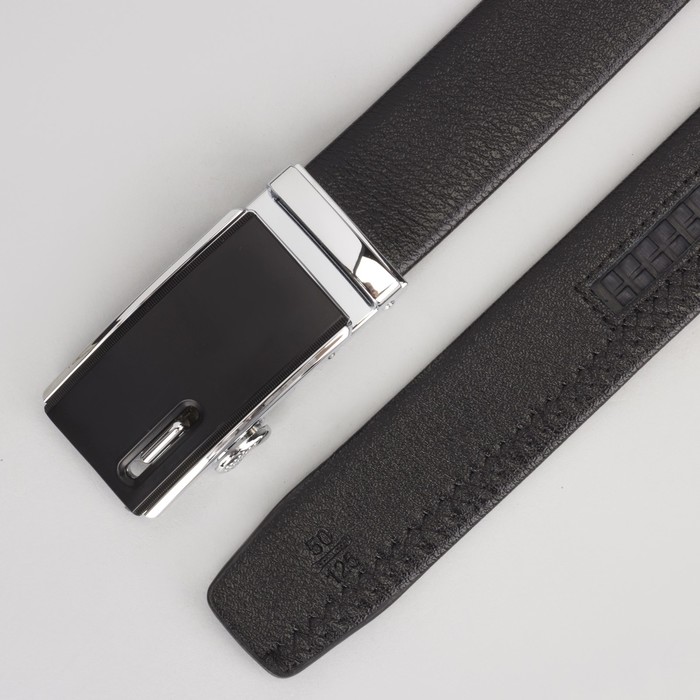 Ремень мужской, гладкий, пряжка зажим металл, ширина - 3,5 см, цвет чёрный