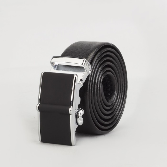 Ремень мужской, гладкий, пряжка зажим металл, ширина - 3,5 см, цвет чёрный