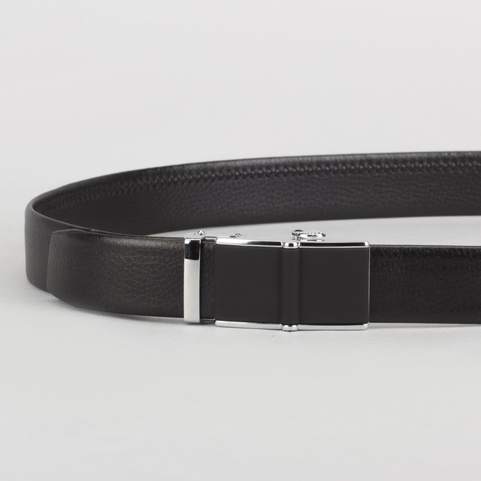 Ремень мужской, гладкий, пряжка зажим металл, ширина - 3,5 см, цвет чёрный