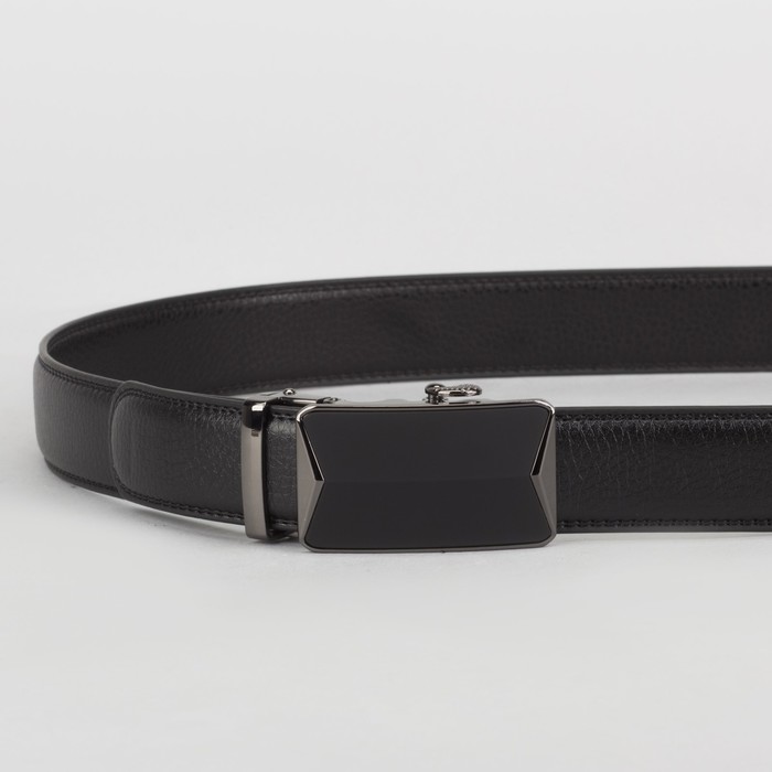 Ремень мужской, 2 строчки, пряжка зажим металл, ширина - 3,5 см, цвет чёрный