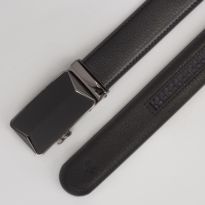 Ремень мужской, 2 строчки, пряжка зажим металл, ширина - 3,5 см, цвет чёрный