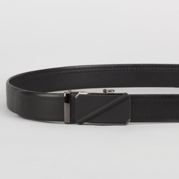 Ремень мужской, гладкий, пряжка зажим металл, ширина - 3,5 см, цвет чёрный