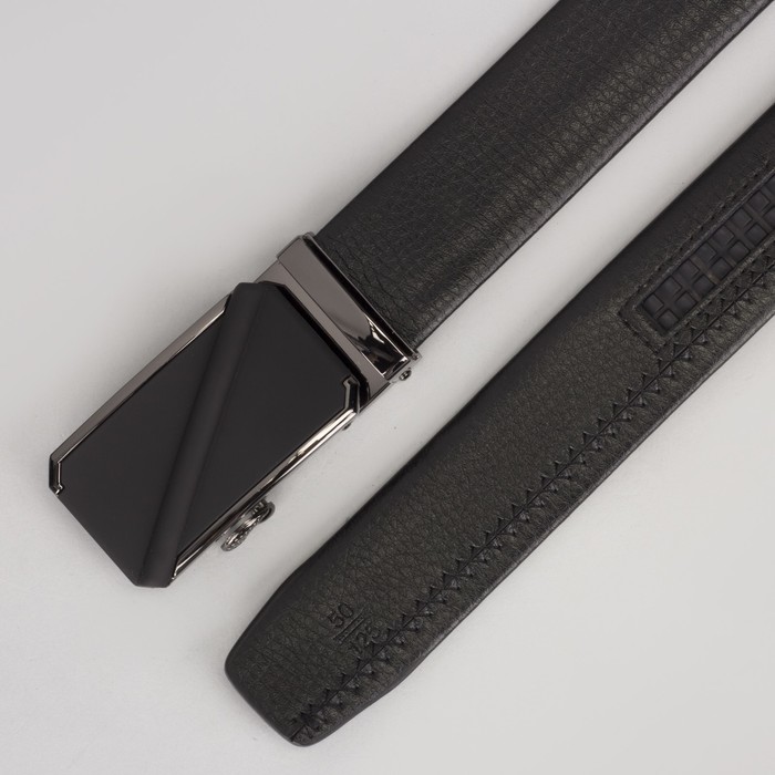 Ремень мужской, гладкий, пряжка зажим металл, ширина - 3,5 см, цвет чёрный