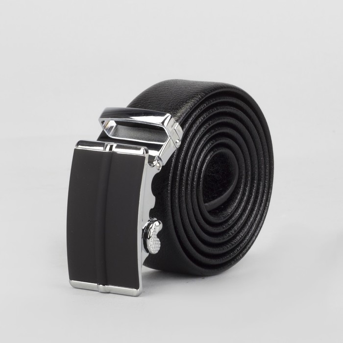 Ремень мужской, гладкий, пряжка зажим металл, ширина - 3,5 см, цвет чёрный