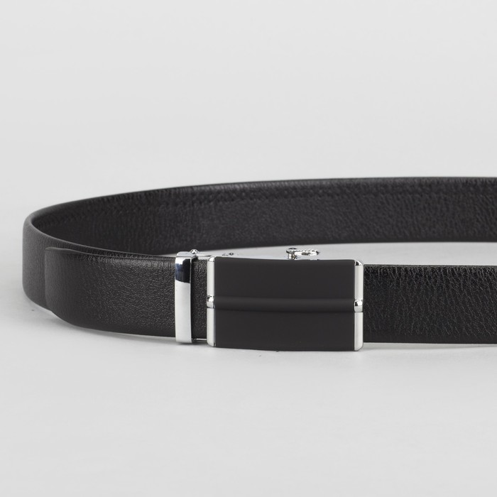 Ремень мужской, гладкий, пряжка зажим металл, ширина - 3,5 см, цвет чёрный