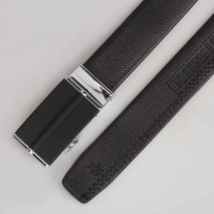 Ремень мужской, гладкий, пряжка зажим металл, ширина - 3,5 см, цвет чёрный