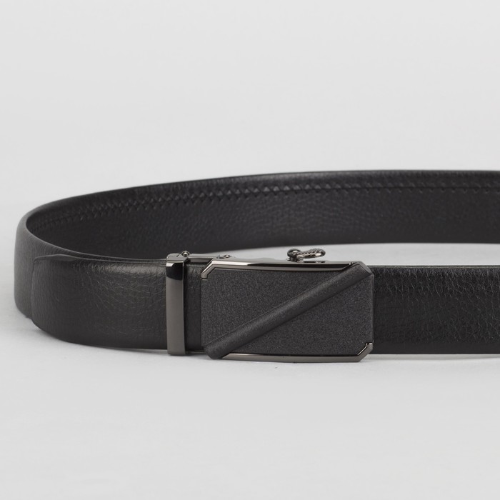 Ремень мужской, гладкий, пряжка зажим металл, ширина - 3,5 см, цвет чёрный