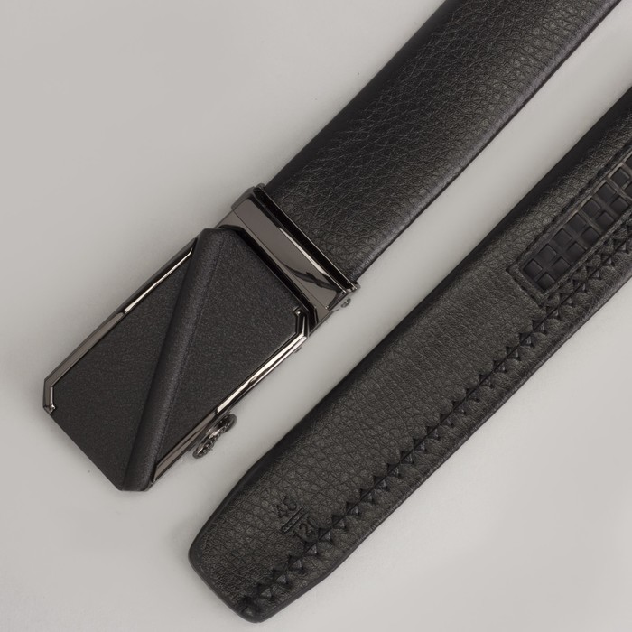 Ремень мужской, гладкий, пряжка зажим металл, ширина - 3,5 см, цвет чёрный