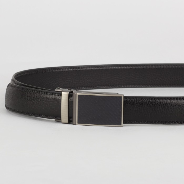 Ремень мужской, 2 строчки, пряжка зажим матовый металл, ширина - 3 см, цвет чёрный