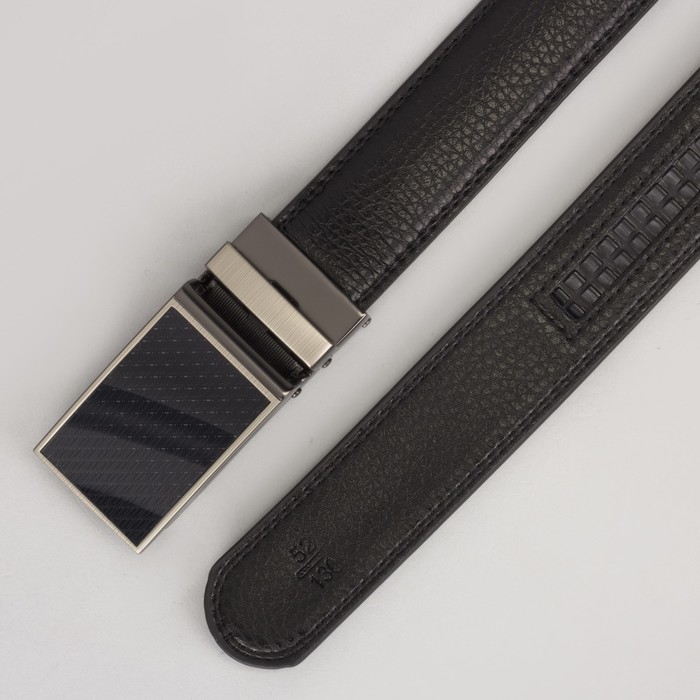 Ремень мужской, 2 строчки, пряжка зажим матовый металл, ширина - 3 см, цвет чёрный