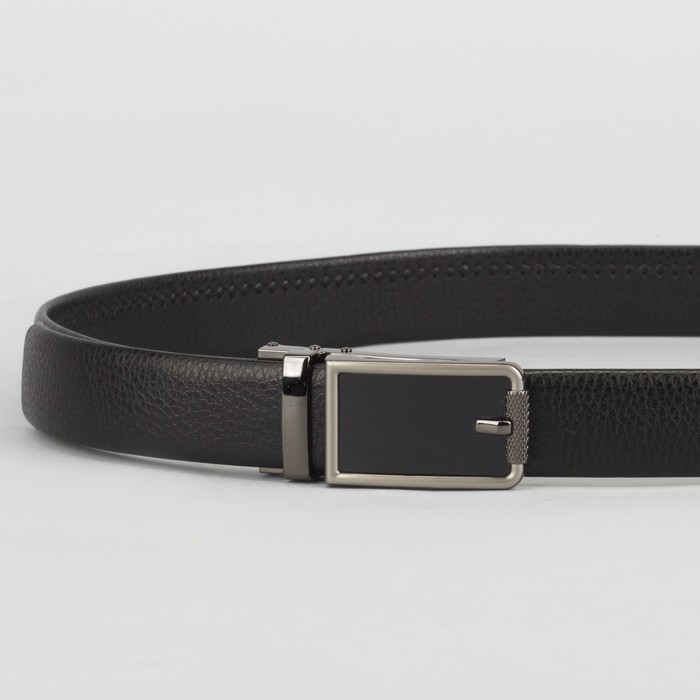 Ремень мужской, гладкий, пряжка зажим тёмный металл, ширина - 3 см, цвет чёрный
