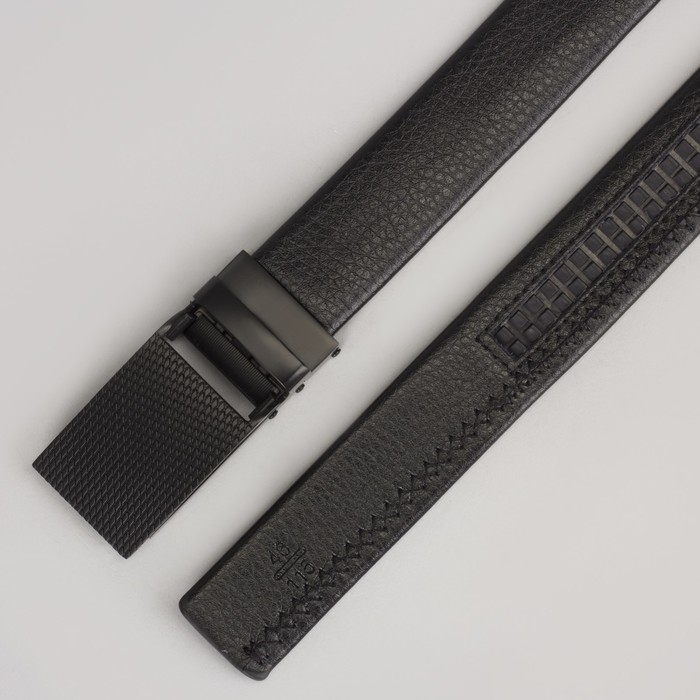 Ремень мужской, гладкий, пряжка зажим матовый тёмный металл, ширина - 3 см, цвет чёрный