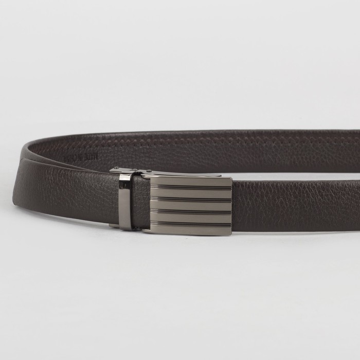 Ремень мужской, гладкий, пряжка зажим металл, ширина - 3 см, цвет кофе