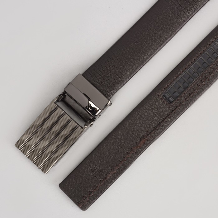 Ремень мужской, гладкий, пряжка зажим металл, ширина - 3 см, цвет кофе